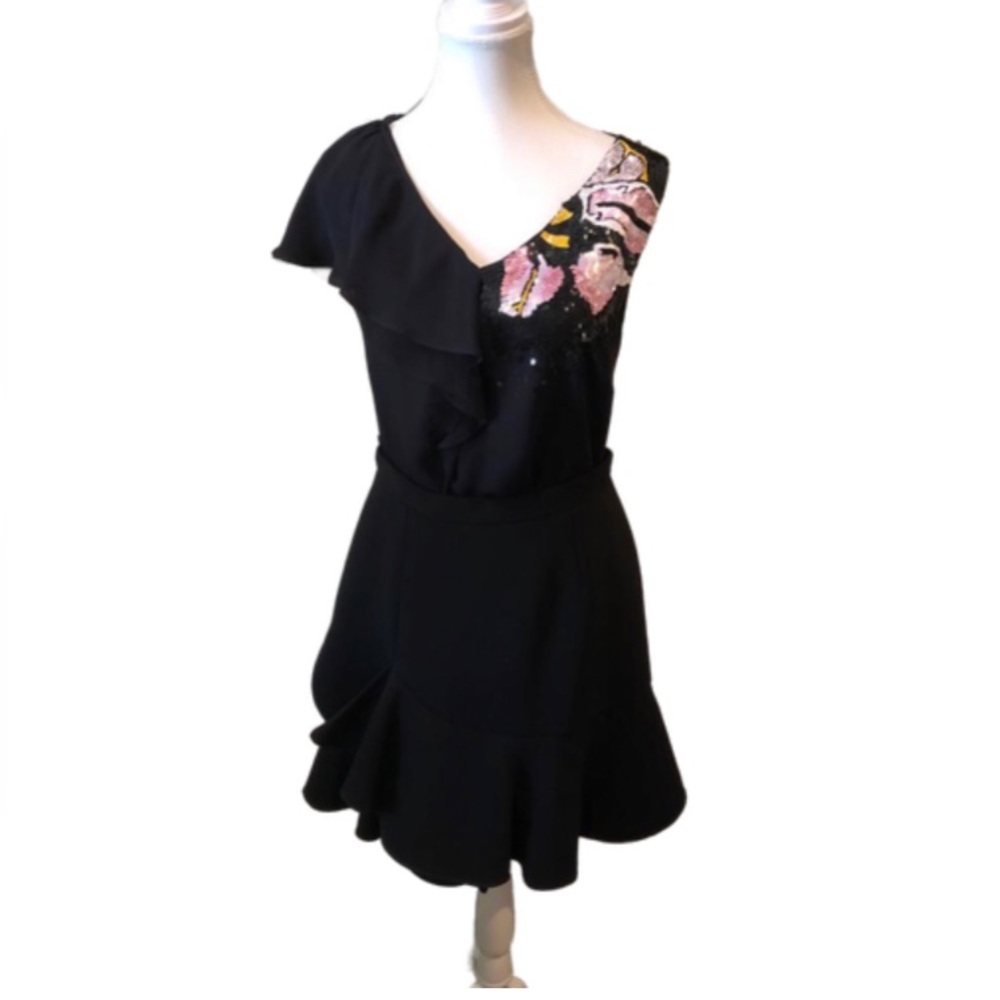 NWT Emilio Pucci Black Silk Top with Multicolored Sequins on one shoulder size M